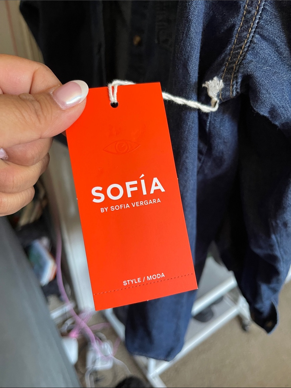 sofia by sofia vergara Red Tag Dark Wash Denim Shirt - Picture 2 of 4